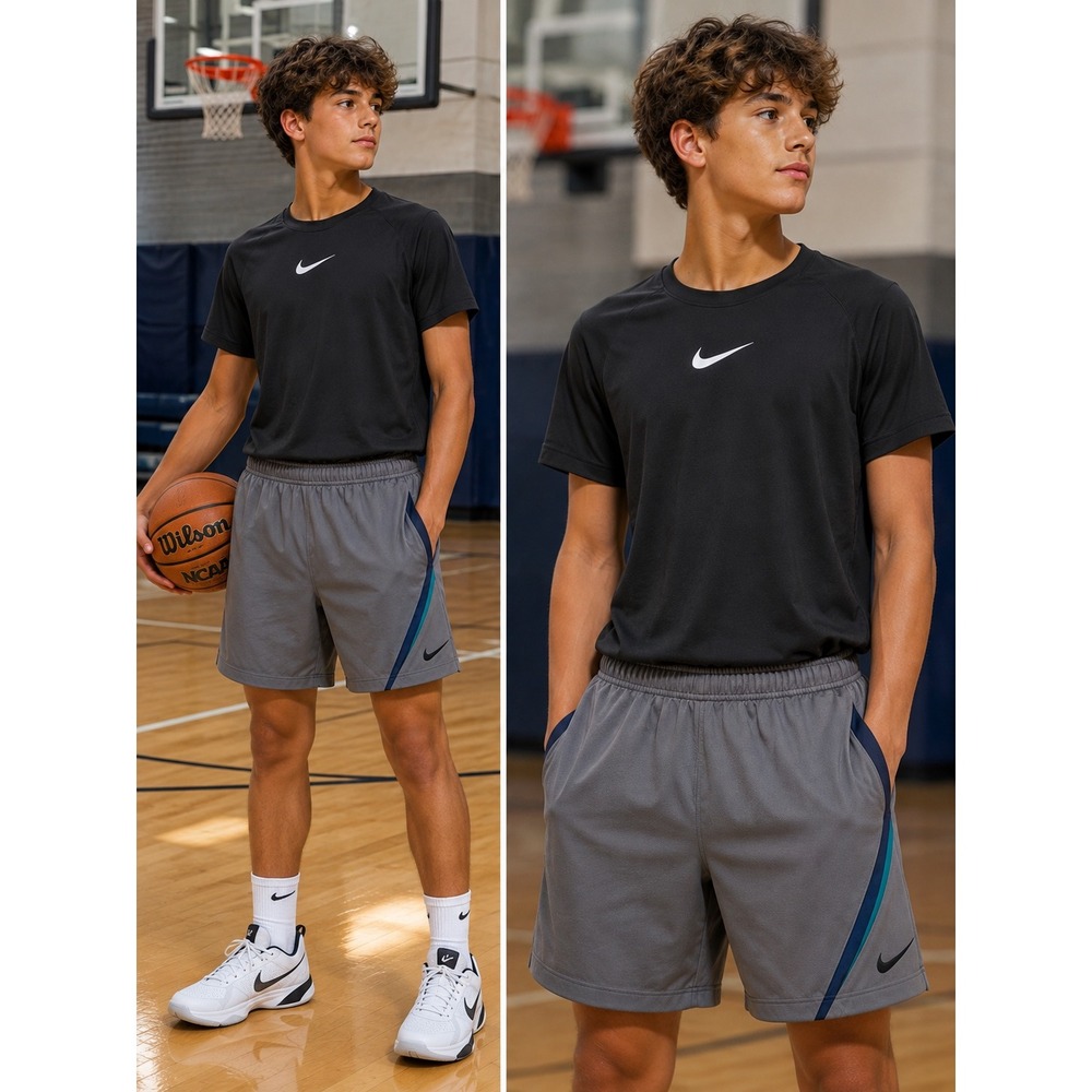 Nike Boys Grey Basketball Shorts Mesh Athletic Gym Pockets Grey Medium M